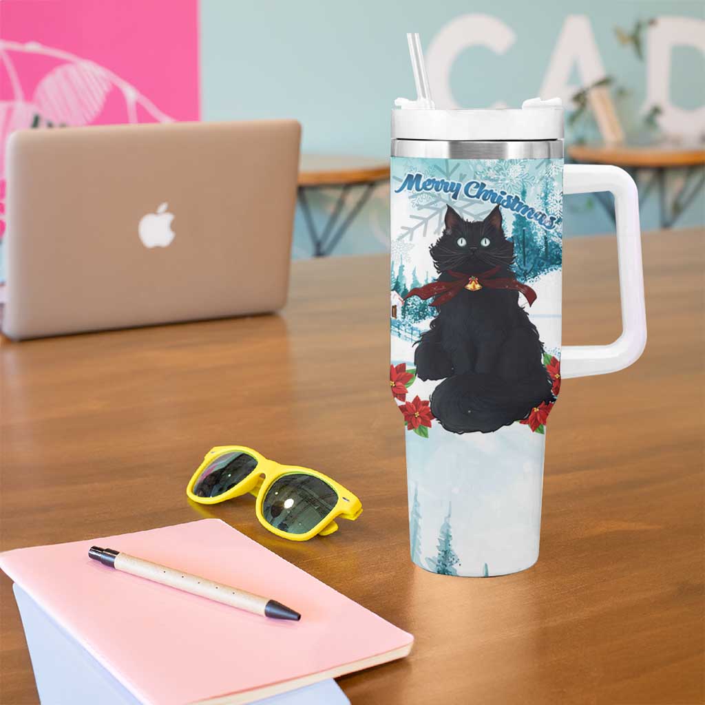 Iceland Yule Cat Christmas Tumbler With Handle Jolakotturinn With Poinsettia - Winter Vibes - Wonder Print Shop