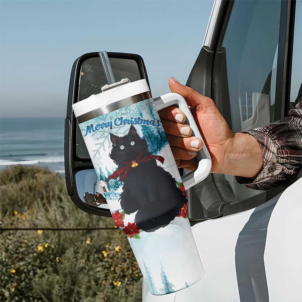 Iceland Yule Cat Christmas Tumbler With Handle Jolakotturinn With Poinsettia - Winter Vibes - Wonder Print Shop