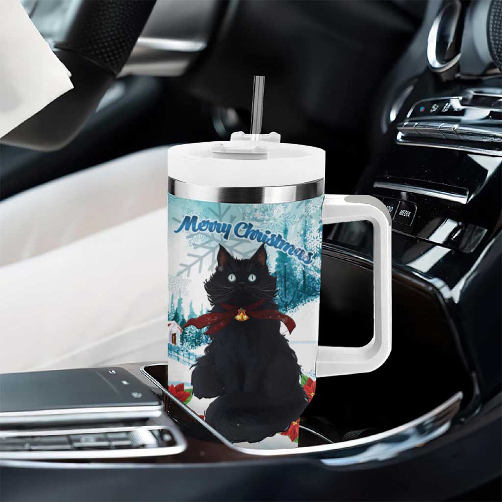 Iceland Yule Cat Christmas Tumbler With Handle Jolakotturinn With Poinsettia - Winter Vibes - Wonder Print Shop