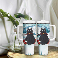 Iceland Yule Cat Christmas Tumbler With Handle Jolakotturinn With Poinsettia - Winter Vibes - Wonder Print Shop