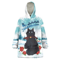 Iceland Yule Cat Christmas Wearable Blanket Hoodie Jolakotturinn With Poinsettia - Winter Vibes - Wonder Print Shop