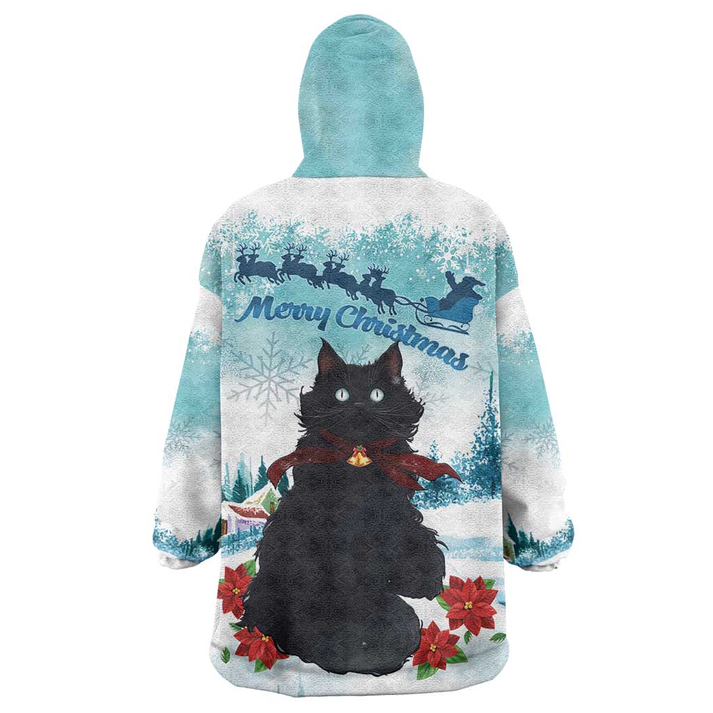 Iceland Yule Cat Christmas Wearable Blanket Hoodie Jolakotturinn With Poinsettia - Winter Vibes - Wonder Print Shop