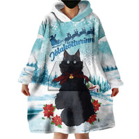 Iceland Yule Cat Christmas Wearable Blanket Hoodie Jolakotturinn With Poinsettia - Winter Vibes - Wonder Print Shop
