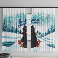 Iceland Yule Cat Christmas Window Curtain Jolakotturinn With Poinsettia - Winter Vibes - Wonder Print Shop