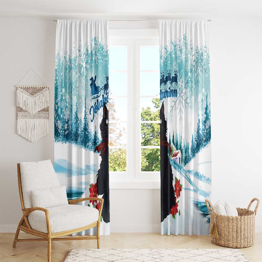 Iceland Yule Cat Christmas Window Curtain Jolakotturinn With Poinsettia - Winter Vibes - Wonder Print Shop