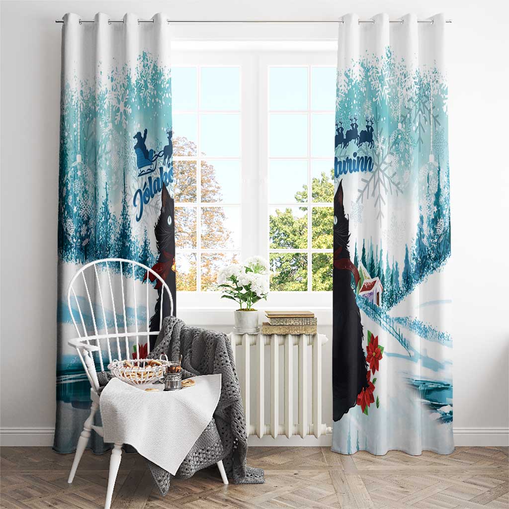 Iceland Yule Cat Christmas Window Curtain Jolakotturinn With Poinsettia - Winter Vibes - Wonder Print Shop
