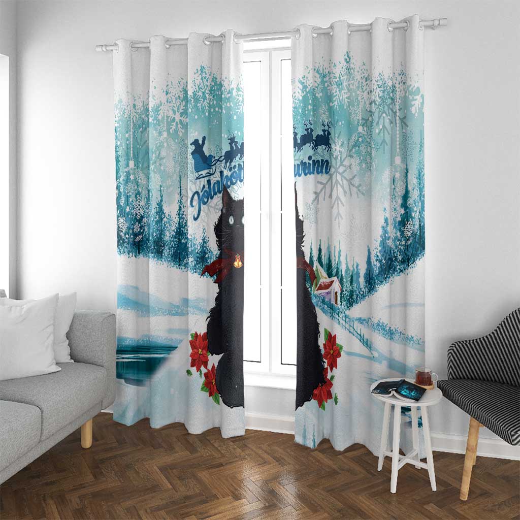 Iceland Yule Cat Christmas Window Curtain Jolakotturinn With Poinsettia - Winter Vibes - Wonder Print Shop