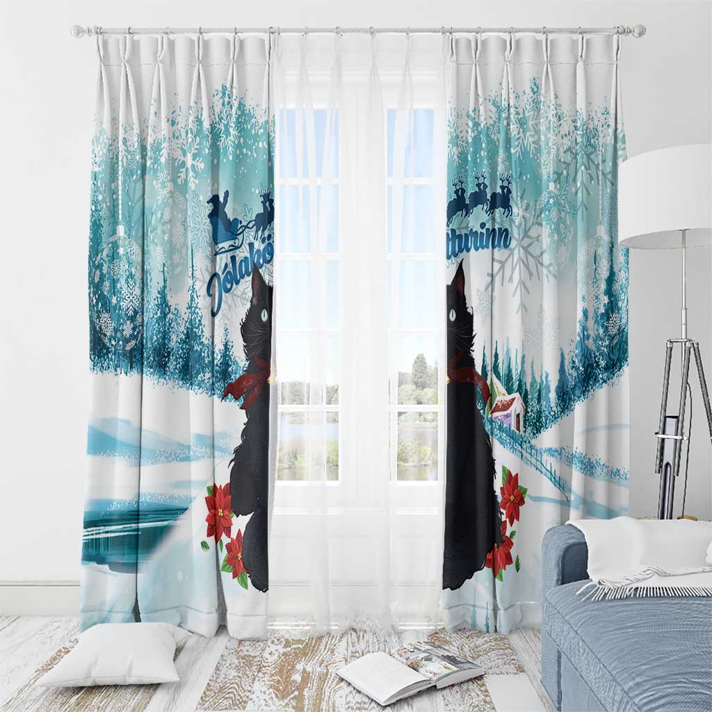 Iceland Yule Cat Christmas Window Curtain Jolakotturinn With Poinsettia - Winter Vibes - Wonder Print Shop