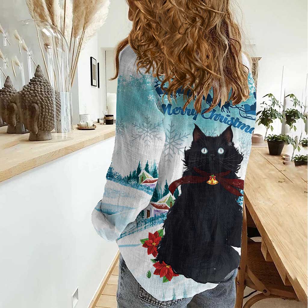 Iceland Yule Cat Christmas Women Casual Shirt Jolakotturinn With Poinsettia - Winter Vibes - Wonder Print Shop