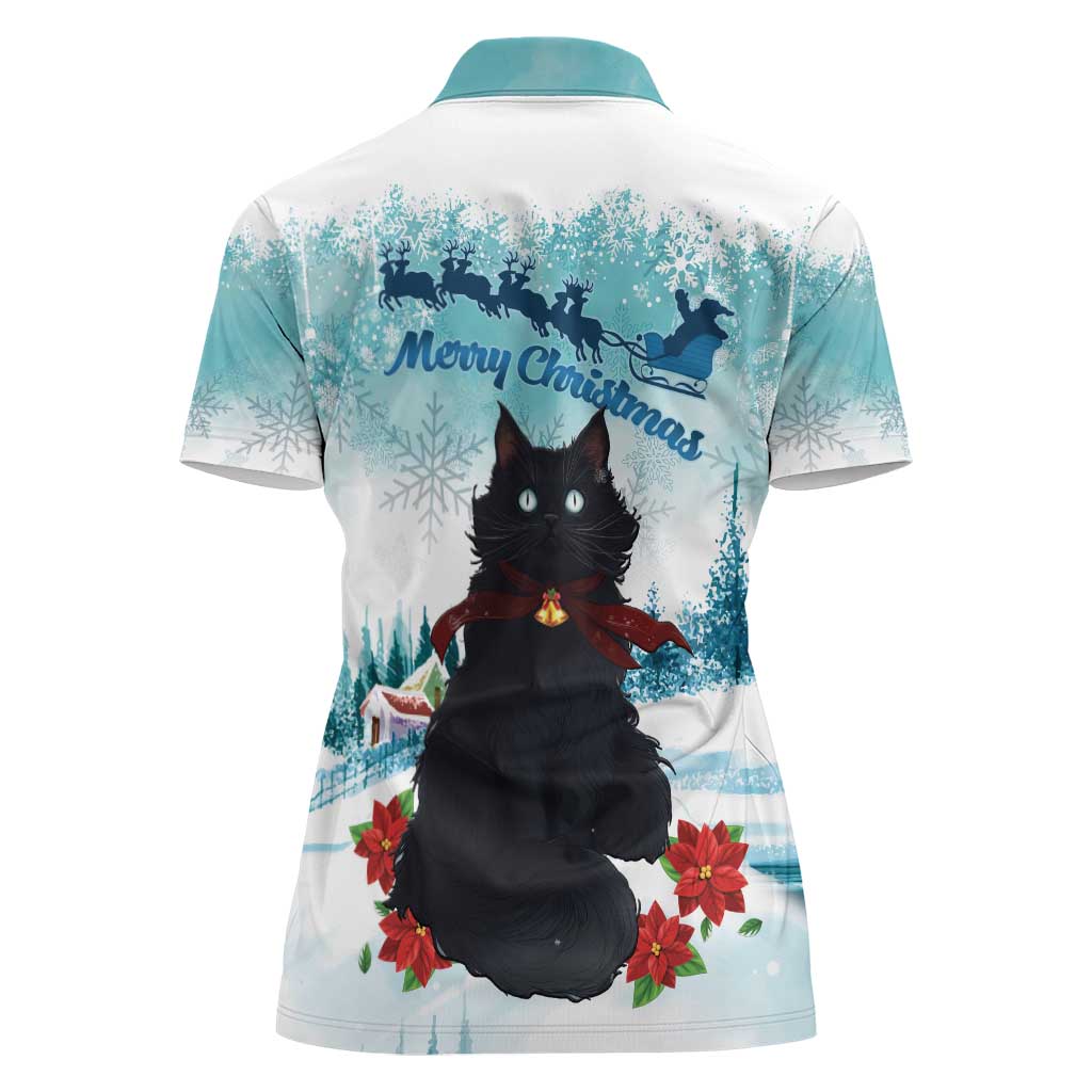 Iceland Yule Cat Christmas Women Polo Shirt Jolakotturinn With Poinsettia - Winter Vibes - Wonder Print Shop