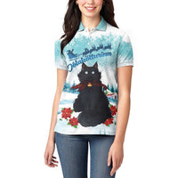 Iceland Yule Cat Christmas Women Polo Shirt Jolakotturinn With Poinsettia - Winter Vibes - Wonder Print Shop