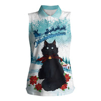 Iceland Yule Cat Christmas Women Sleeveless Polo Shirt Jolakotturinn With Poinsettia - Winter Vibes - Wonder Print Shop