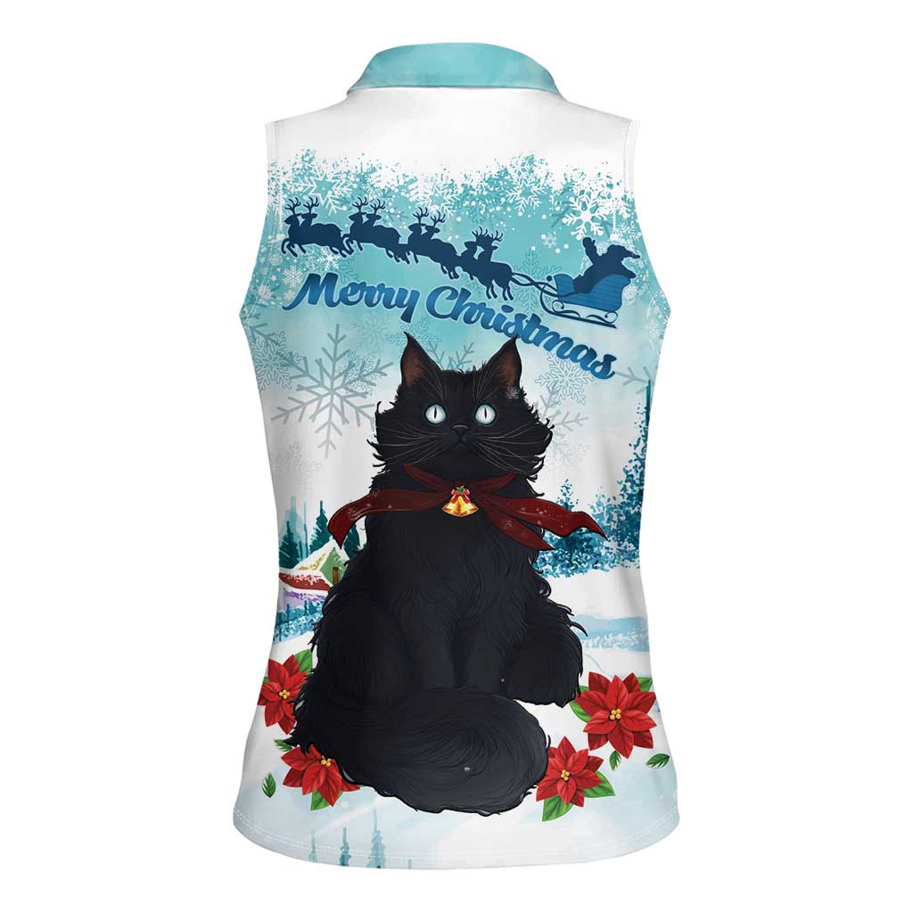 Iceland Yule Cat Christmas Women Sleeveless Polo Shirt Jolakotturinn With Poinsettia - Winter Vibes - Wonder Print Shop