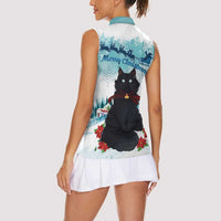 Iceland Yule Cat Christmas Women Sleeveless Polo Shirt Jolakotturinn With Poinsettia - Winter Vibes - Wonder Print Shop