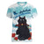 Iceland Yule Cat Christmas Women V-Neck T-Shirt Jolakotturinn With Poinsettia - Winter Vibes - Wonder Print Shop