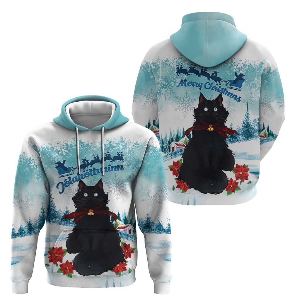 Iceland Yule Cat Christmas Zip Hoodie Jolakotturinn With Poinsettia - Winter Vibes - Wonder Print Shop