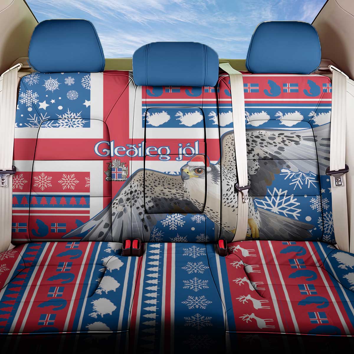 Iceland Christmas Back Car Seat Cover Gyrfalcon Santa Merry Xmas - Wonder Print Shop