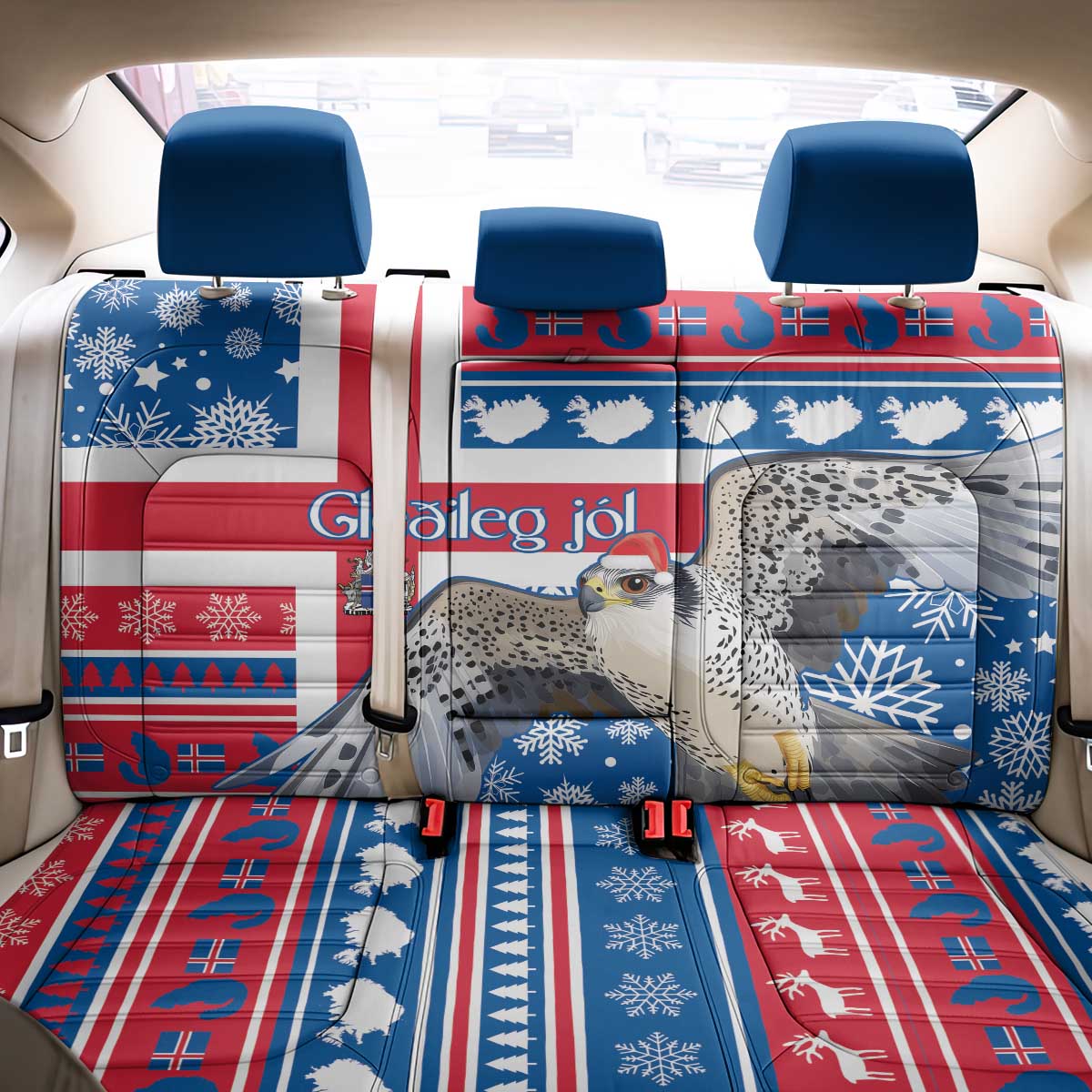 Iceland Christmas Back Car Seat Cover Gyrfalcon Santa Merry Xmas - Wonder Print Shop