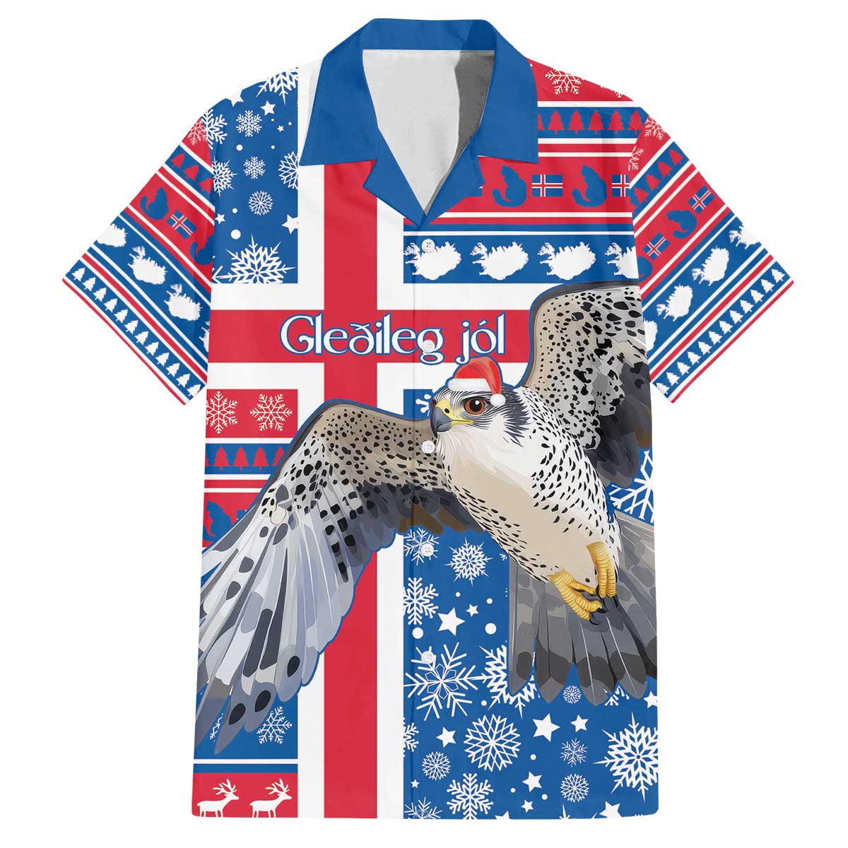 Iceland Christmas Family Matching Off The Shoulder Long Sleeve Dress and Hawaiian Shirt Gyrfalcon Santa Merry Xmas - Wonder Print Shop