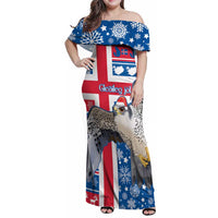 Iceland Christmas Family Matching Off Shoulder Maxi Dress and Hawaiian Shirt Gyrfalcon Santa Merry Xmas - Wonder Print Shop