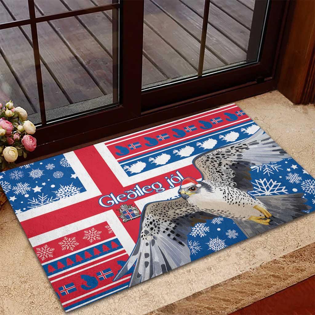 Iceland Christmas Rubber Doormat Gyrfalcon Santa Merry Xmas - Wonder Print Shop