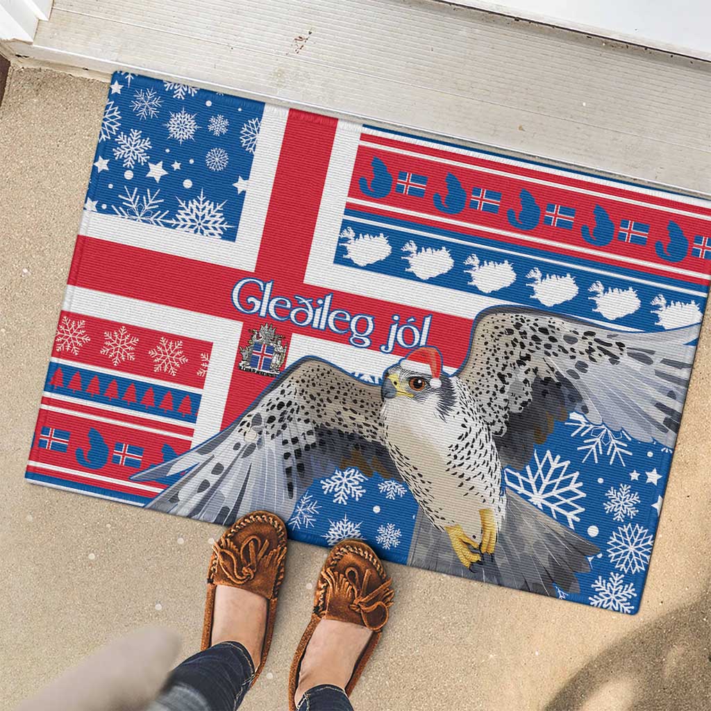 Iceland Christmas Rubber Doormat Gyrfalcon Santa Merry Xmas - Wonder Print Shop