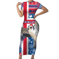 Iceland Christmas Short Sleeve Bodycon Dress Gyrfalcon Santa Merry Xmas - Wonder Print Shop