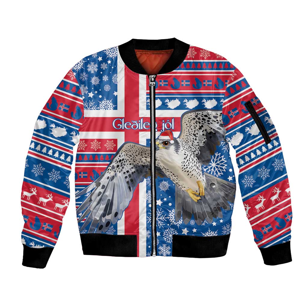 Iceland Christmas Sleeve Zip Bomber Jacket Gyrfalcon Santa Merry Xmas - Wonder Print Shop