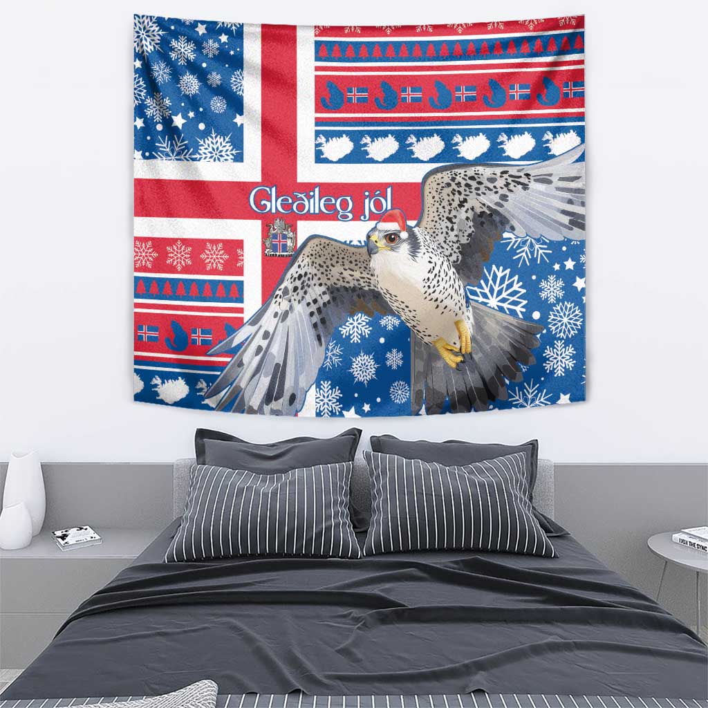 Iceland Christmas Tapestry Gyrfalcon Santa Merry Xmas - Wonder Print Shop