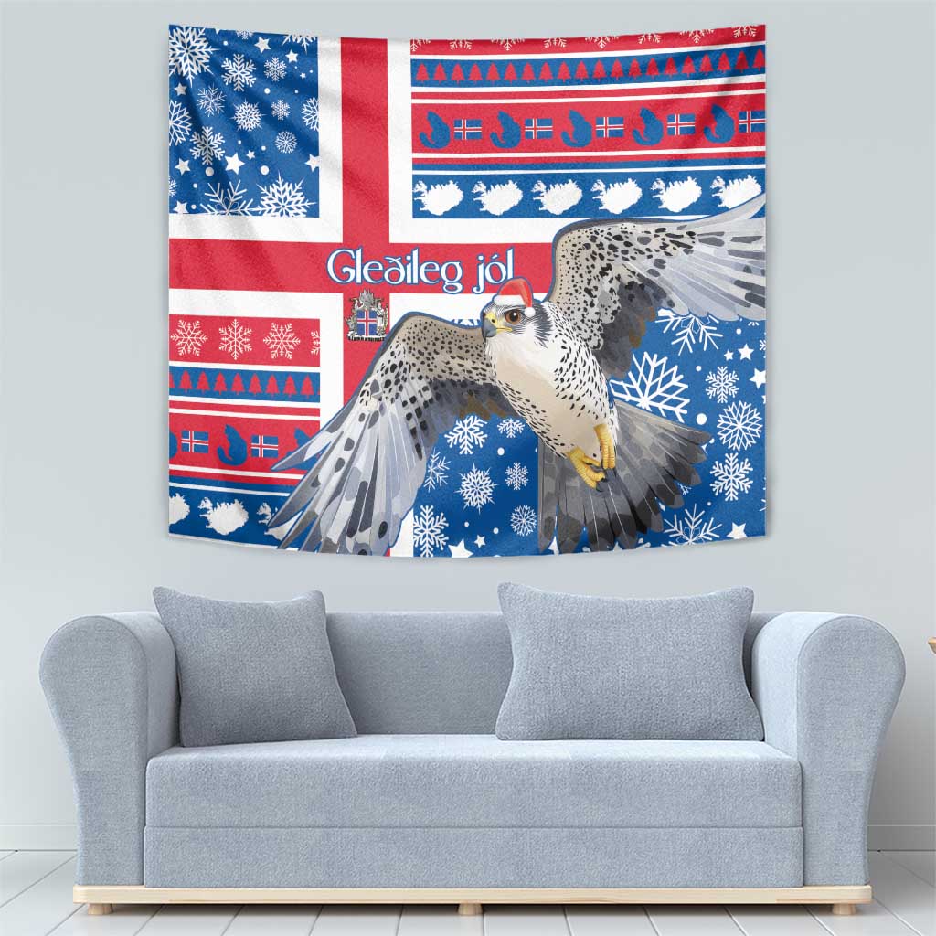 Iceland Christmas Tapestry Gyrfalcon Santa Merry Xmas - Wonder Print Shop