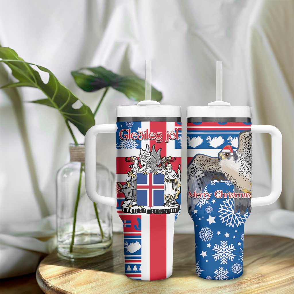 Iceland Christmas Tumbler With Handle Gyrfalcon Santa Merry Xmas - Wonder Print Shop