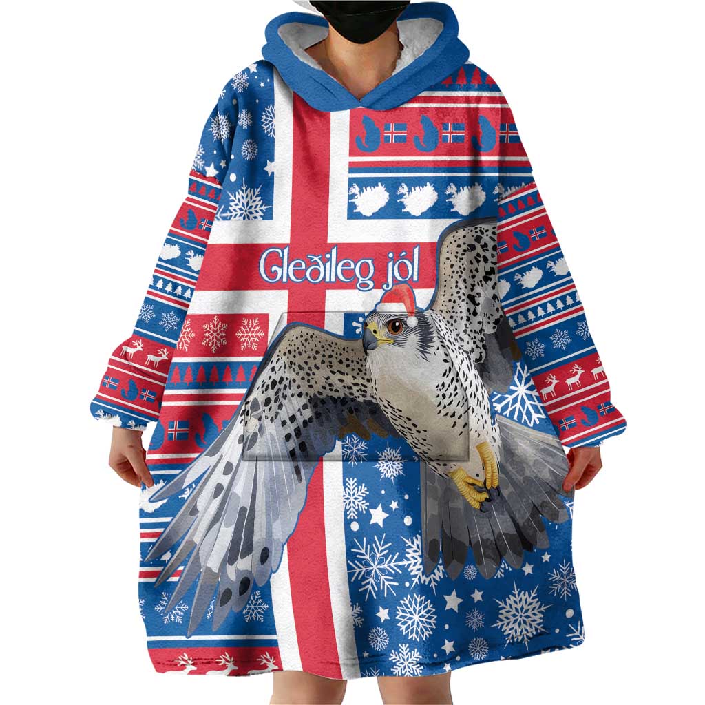 Iceland Christmas Wearable Blanket Hoodie Gyrfalcon Santa Merry Xmas - Wonder Print Shop