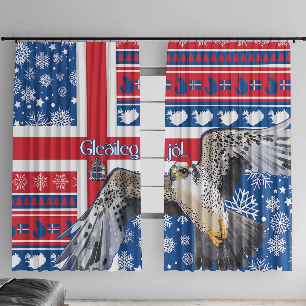 Iceland Christmas Window Curtain Gyrfalcon Santa Merry Xmas - Wonder Print Shop