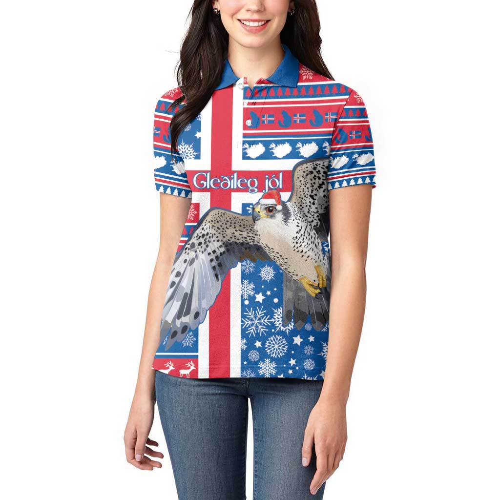Iceland Christmas Women Polo Shirt Gyrfalcon Santa Merry Xmas - Wonder Print Shop