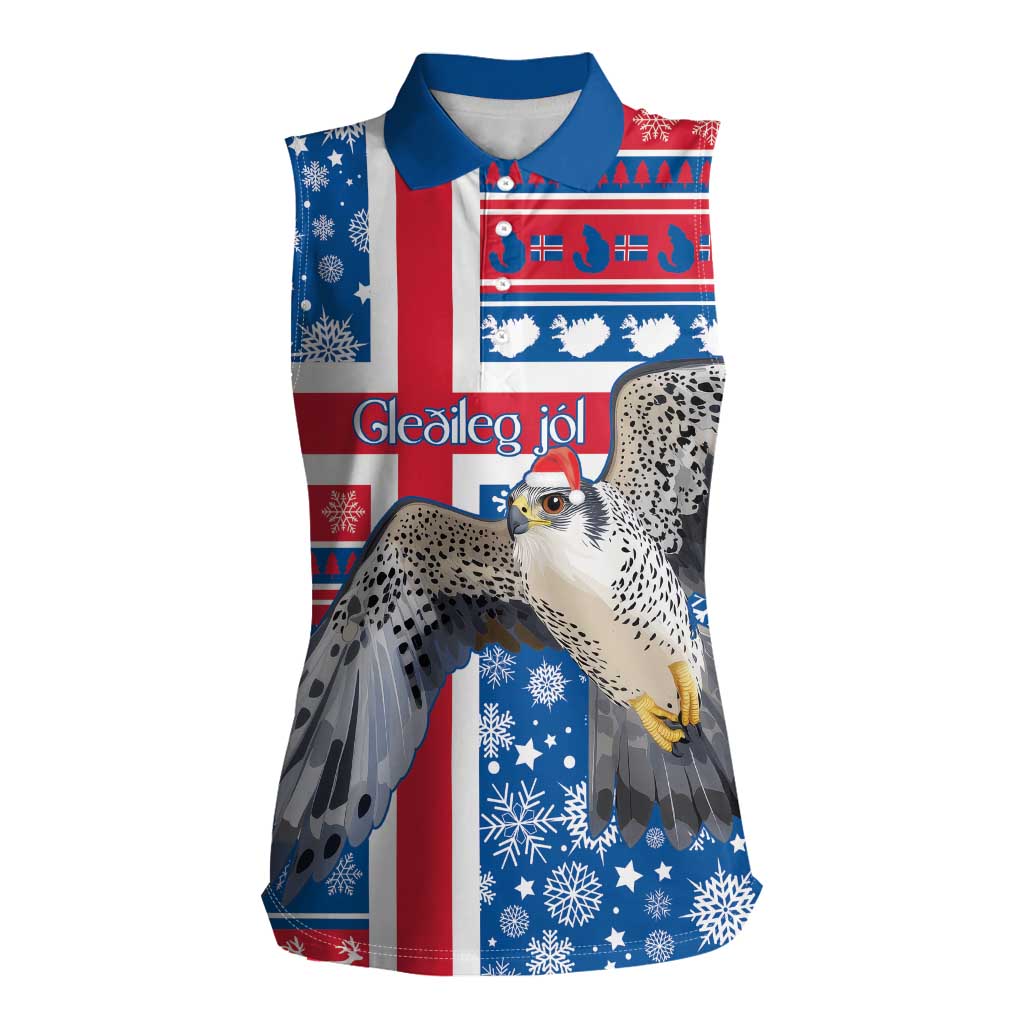 Iceland Christmas Women Sleeveless Polo Shirt Gyrfalcon Santa Merry Xmas - Wonder Print Shop