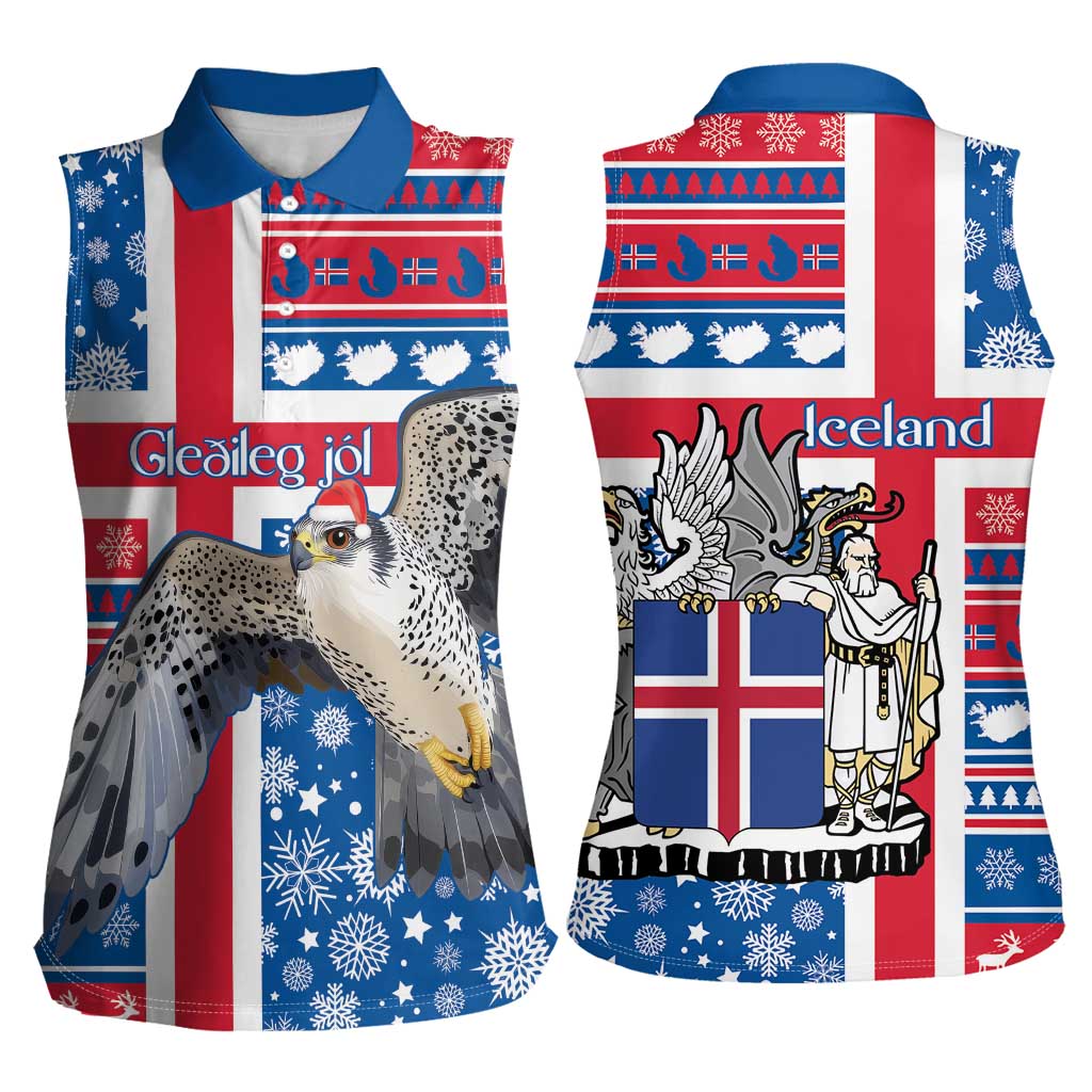 Iceland Christmas Women Sleeveless Polo Shirt Gyrfalcon Santa Merry Xmas - Wonder Print Shop
