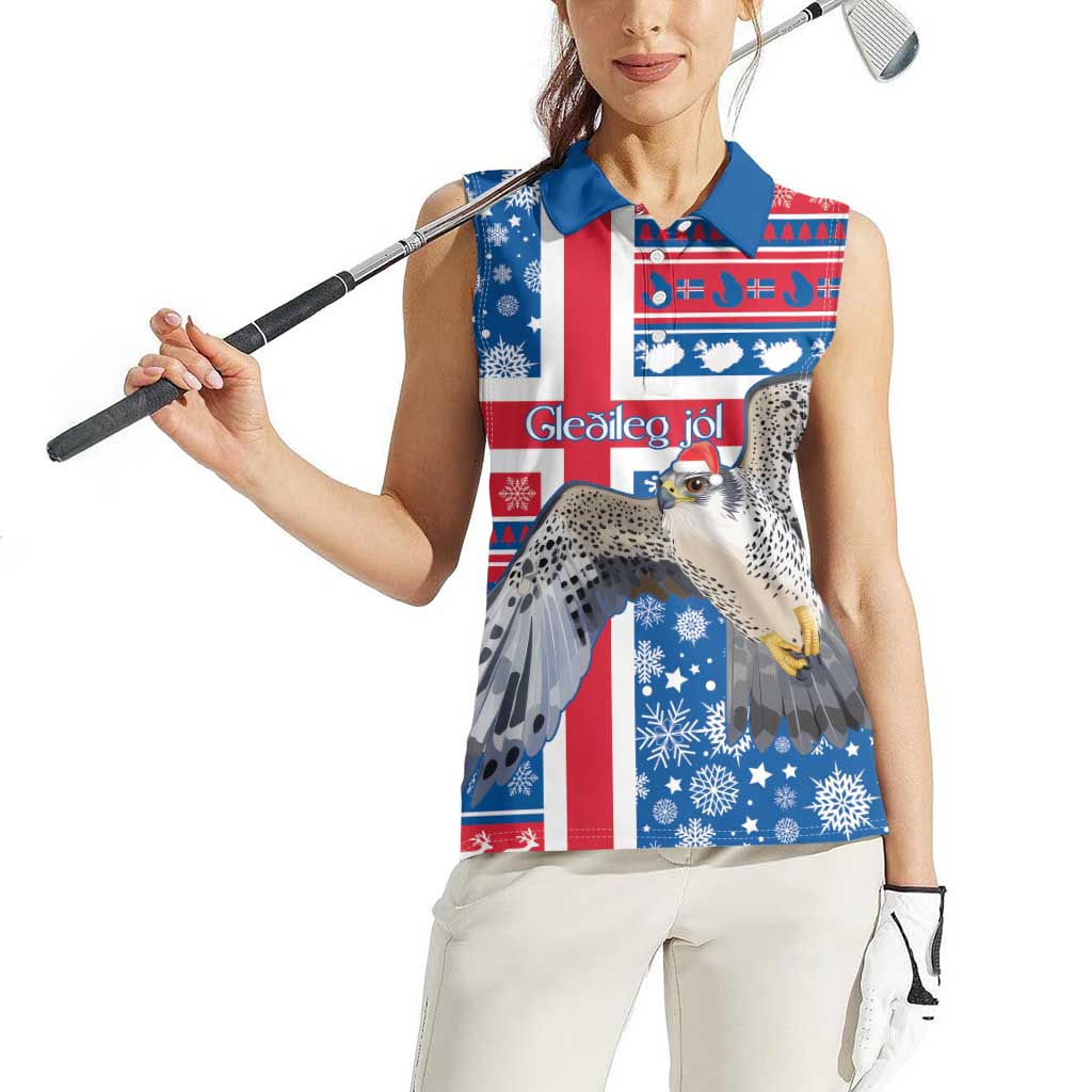 Iceland Christmas Women Sleeveless Polo Shirt Gyrfalcon Santa Merry Xmas - Wonder Print Shop