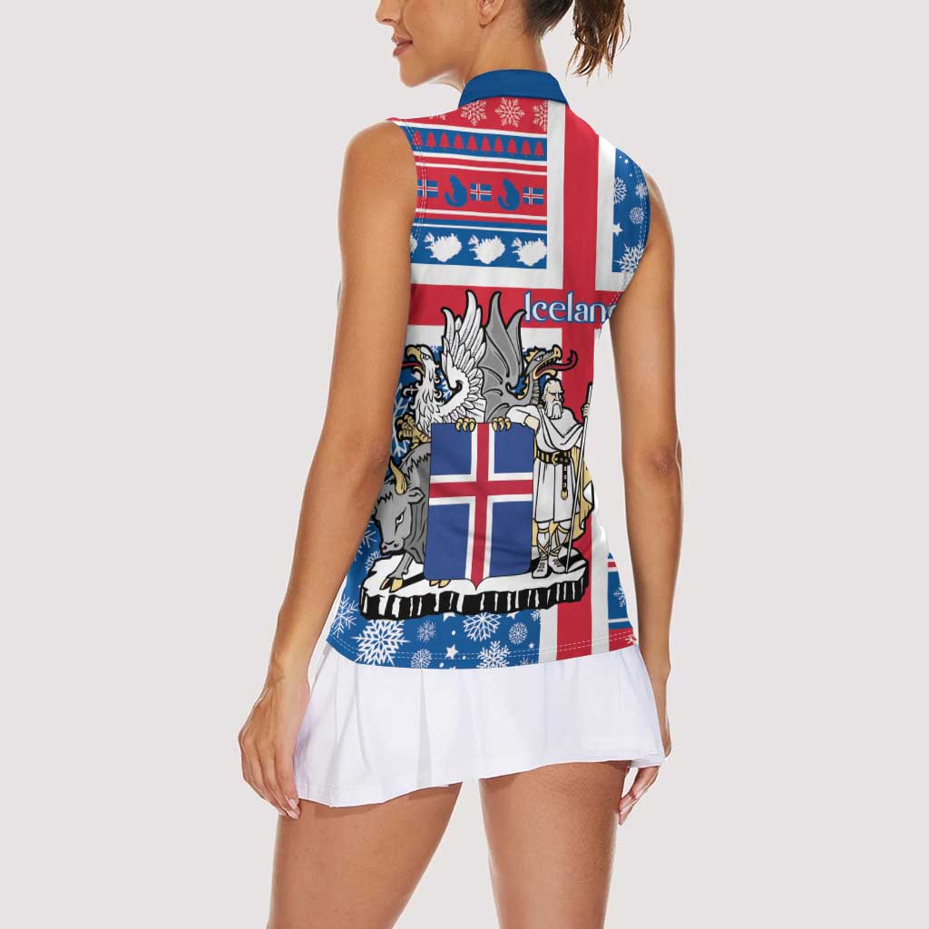 Iceland Christmas Women Sleeveless Polo Shirt Gyrfalcon Santa Merry Xmas - Wonder Print Shop