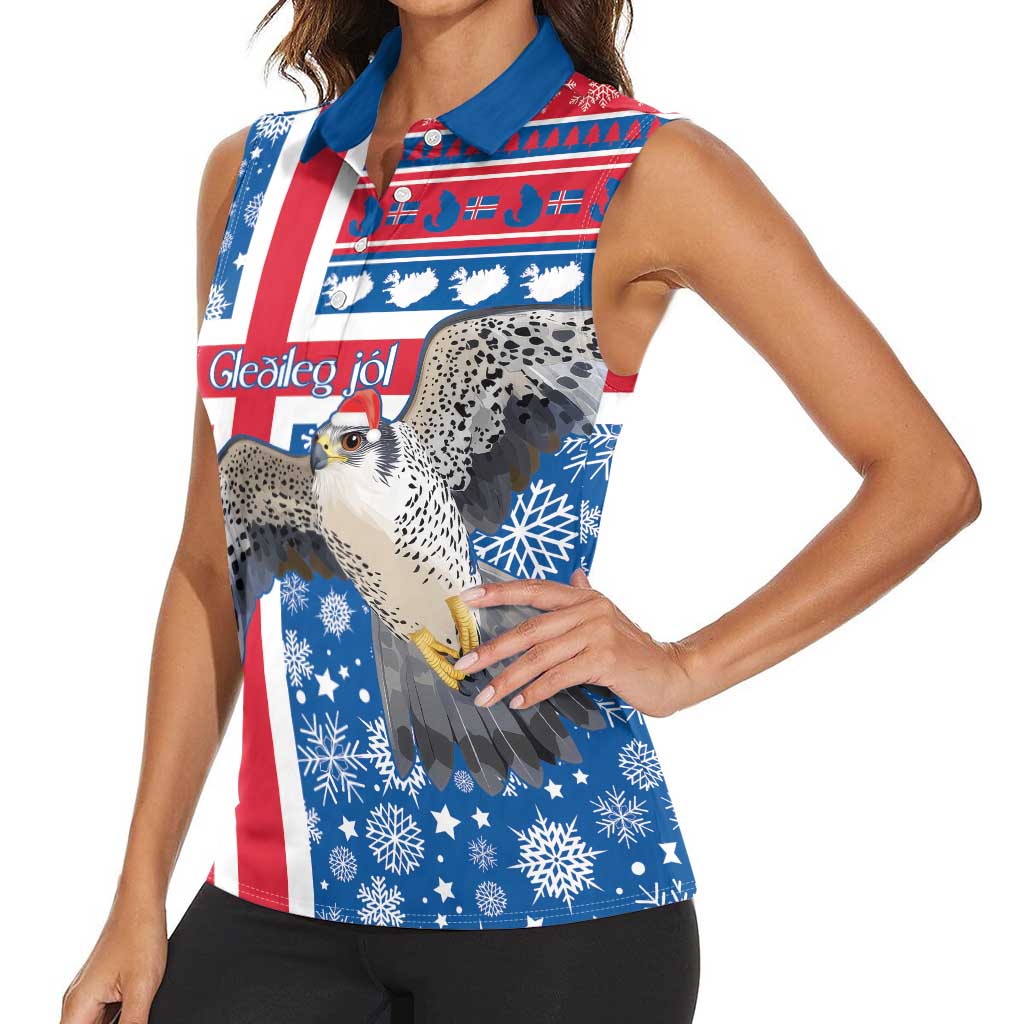 Iceland Christmas Women Sleeveless Polo Shirt Gyrfalcon Santa Merry Xmas - Wonder Print Shop