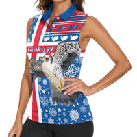 Iceland Christmas Women Sleeveless Polo Shirt Gyrfalcon Santa Merry Xmas - Wonder Print Shop