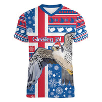 Iceland Christmas Women V-Neck T-Shirt Gyrfalcon Santa Merry Xmas - Wonder Print Shop
