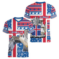 Iceland Christmas Women V-Neck T-Shirt Gyrfalcon Santa Merry Xmas - Wonder Print Shop