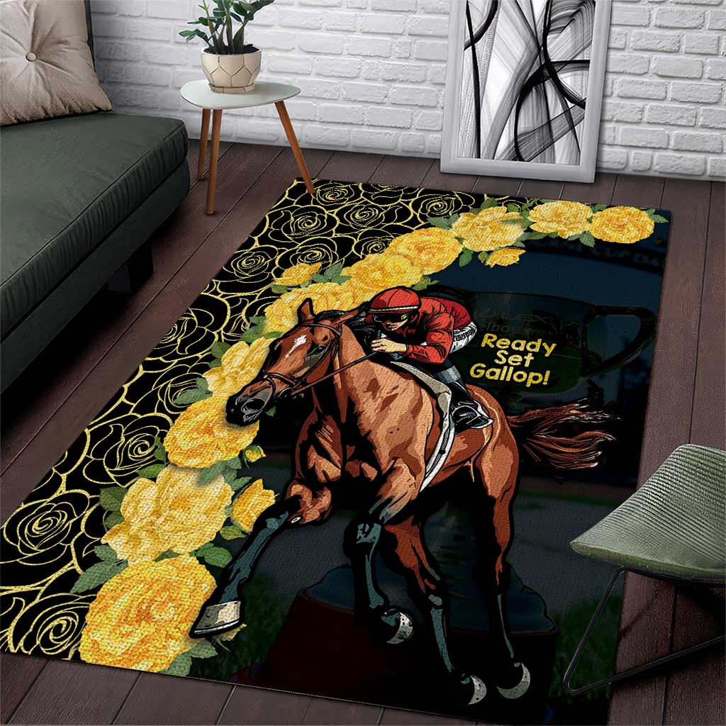 Melbourne Horse Racing Area Rug Yellow Roses - Ready Set Gallop! - Wonder Print Shop