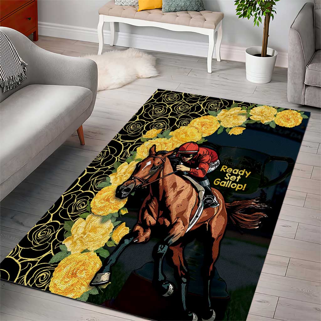 Melbourne Horse Racing Area Rug Yellow Roses - Ready Set Gallop! - Wonder Print Shop