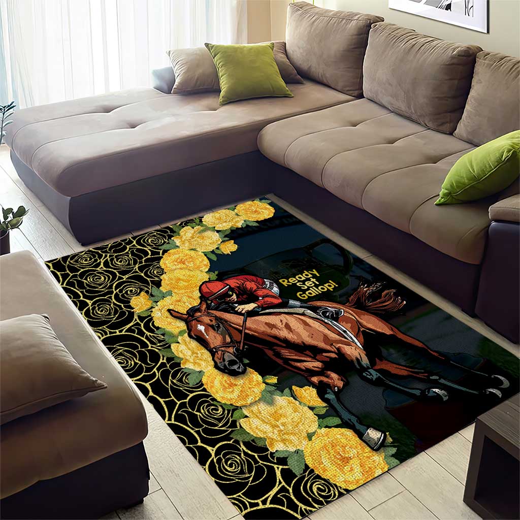 Melbourne Horse Racing Area Rug Yellow Roses - Ready Set Gallop! - Wonder Print Shop