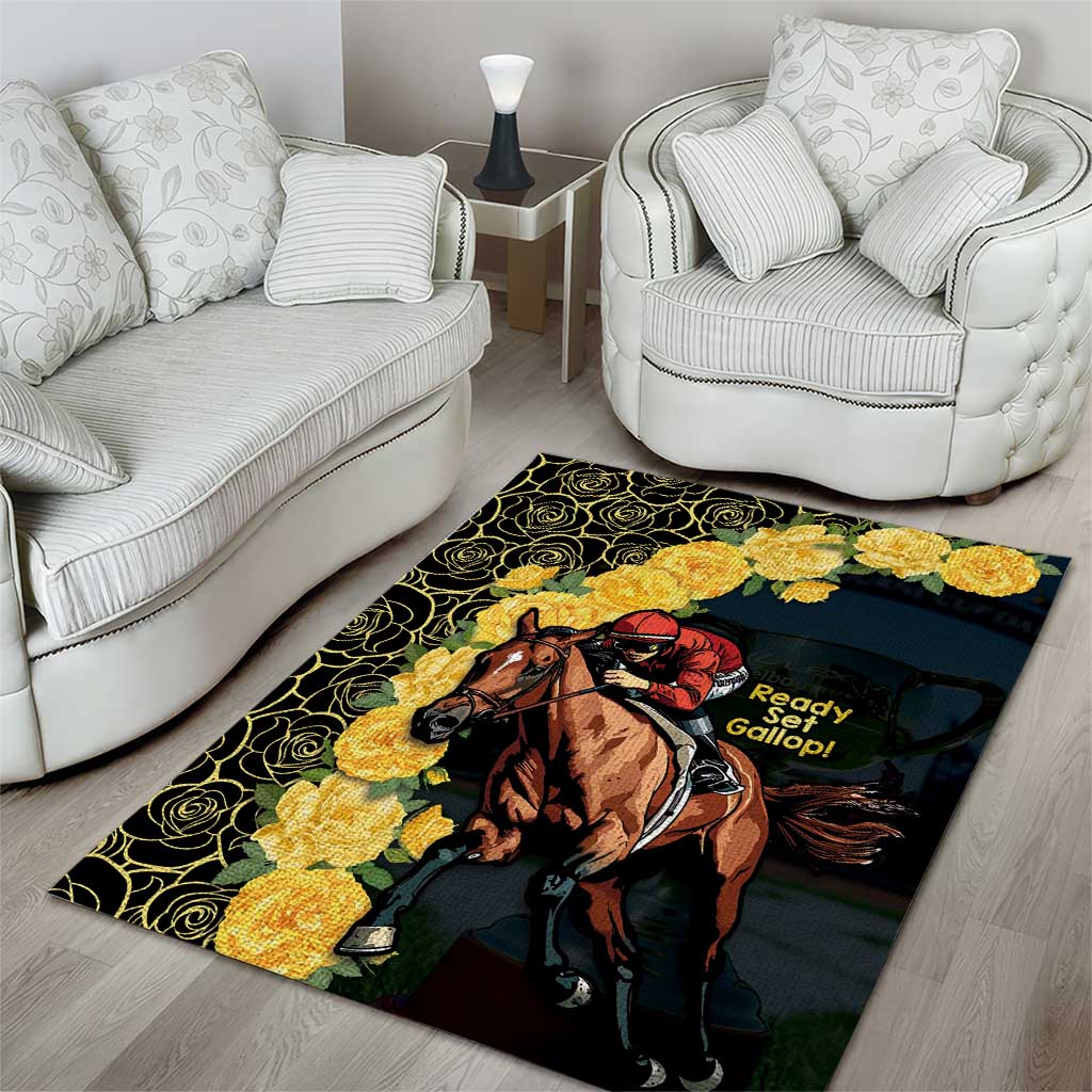 Melbourne Horse Racing Area Rug Yellow Roses - Ready Set Gallop! - Wonder Print Shop