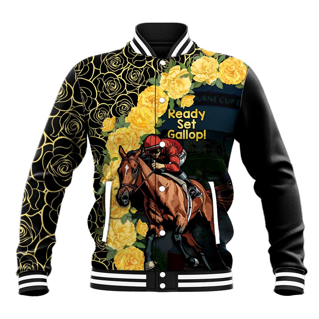 Melbourne Horse Racing Baseball Jacket Yellow Roses - Ready Set Gallop! - Wonder Print Shop