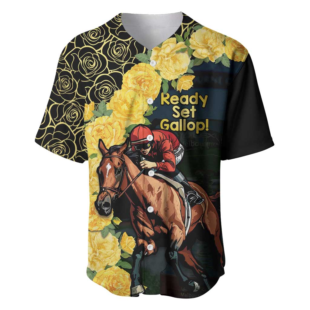 Melbourne Horse Racing Baseball Jersey Yellow Roses - Ready Set Gallop! - Wonder Print Shop