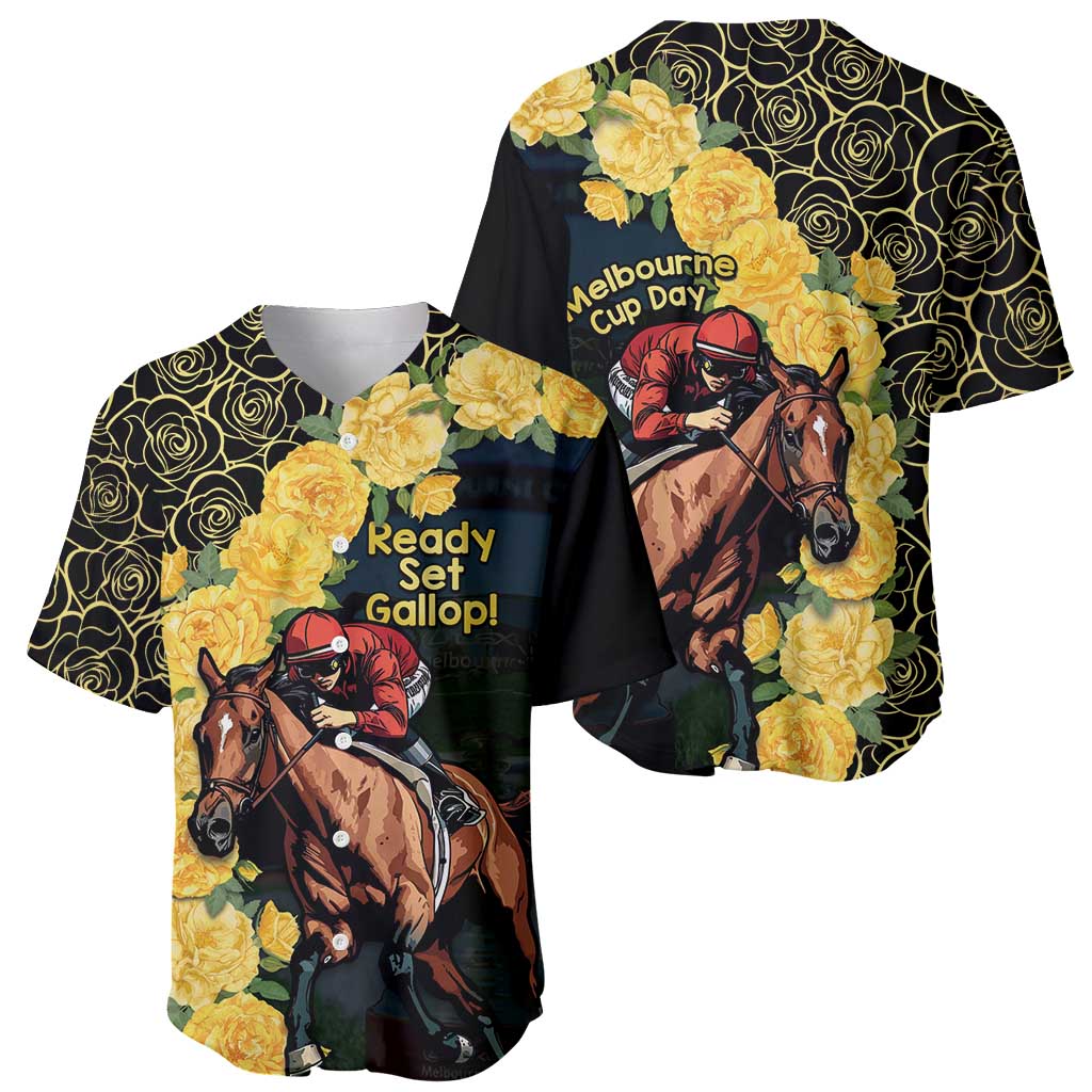 Melbourne Horse Racing Baseball Jersey Yellow Roses - Ready Set Gallop! - Wonder Print Shop