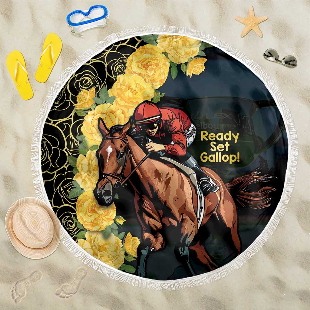 Melbourne Horse Racing Beach Blanket Yellow Roses - Ready Set Gallop! - Wonder Print Shop